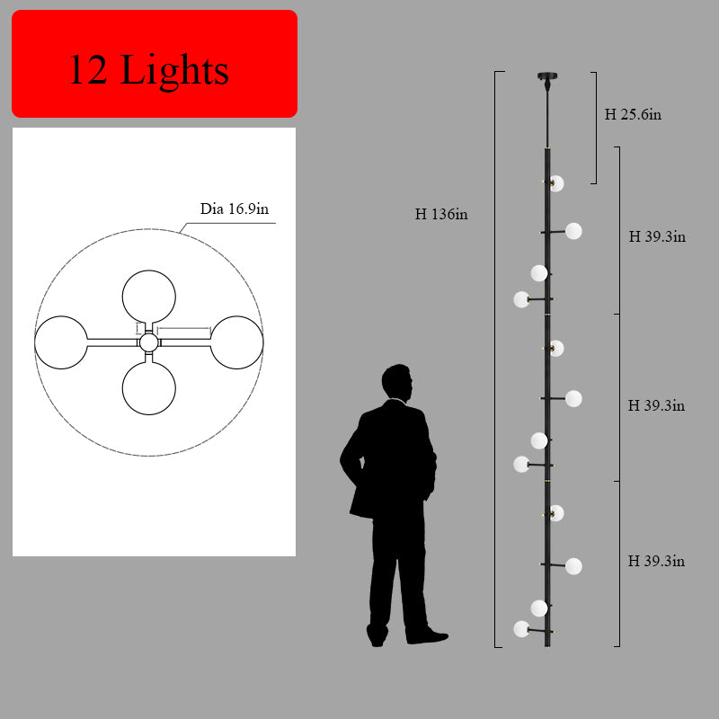 Overhead view of the 12-light hanging cord style chandelier, revealing its canopy.
