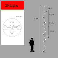 Thumbnail for Overhead view of the 20-light hanging cord style chandelier, showing the receding perspective of its multiple white globe lights.