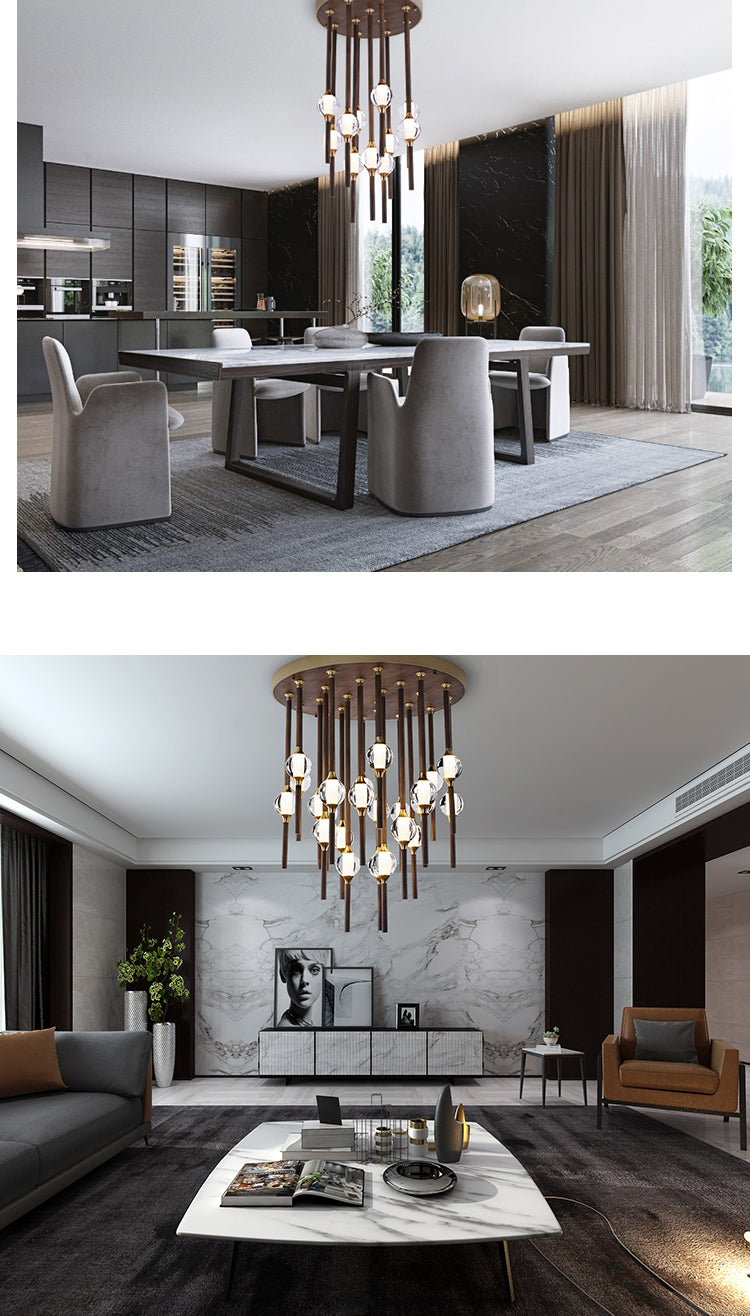 Night Dew Wooden Chandelier | Crystal Glass LED | Aurorae