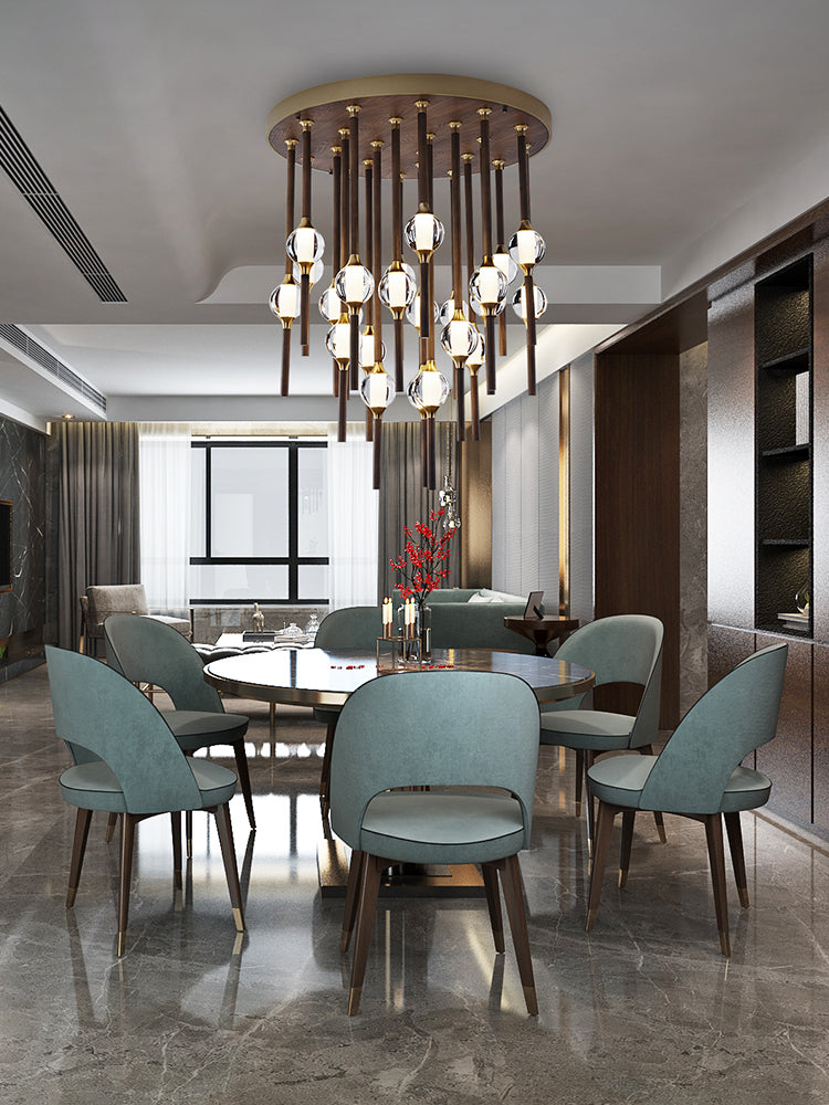 Night Dew Wooden Chandelier | Crystal Glass LED | Aurorae