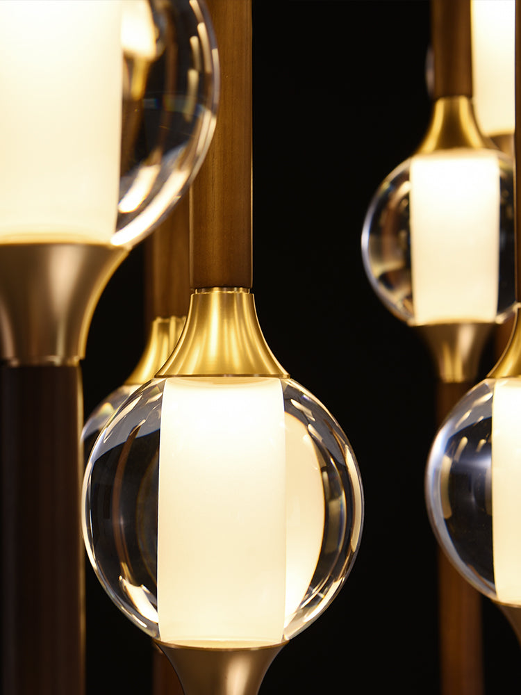 Night Dew Wooden Chandelier | Crystal Glass LED | Aurorae