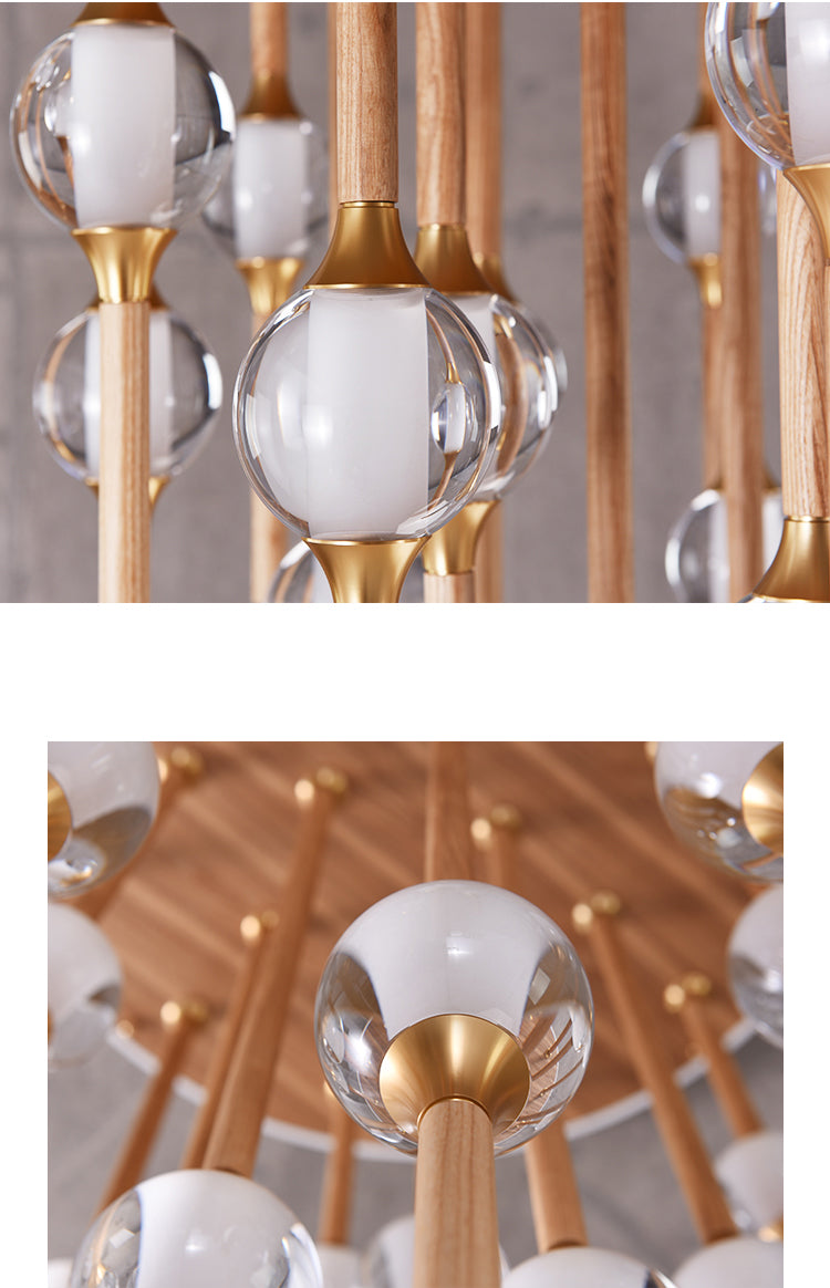 Night Dew Wooden Chandelier | Crystal Glass LED | Aurorae