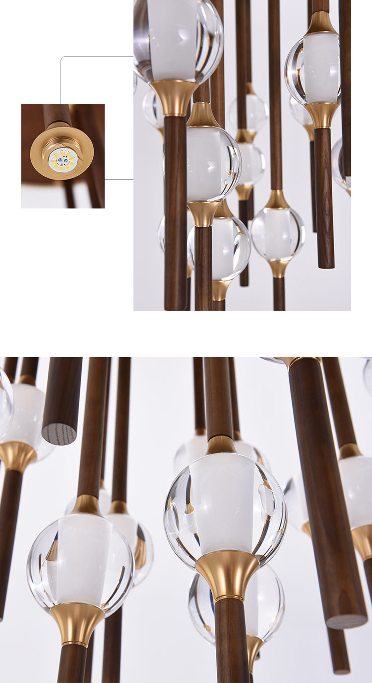 Night Dew Wooden Chandelier | Crystal Glass LED | Aurorae