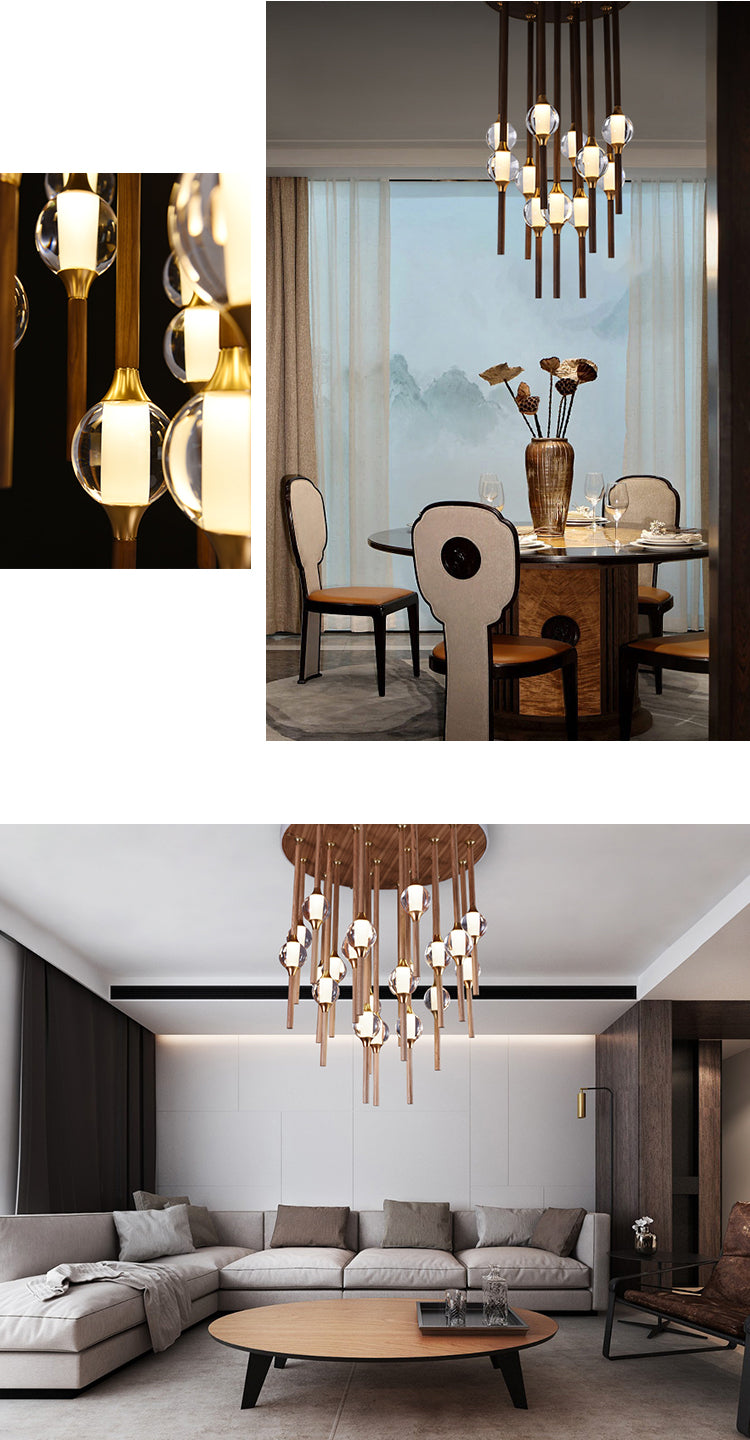 Night Dew Wooden Chandelier | Crystal Glass LED | Aurorae