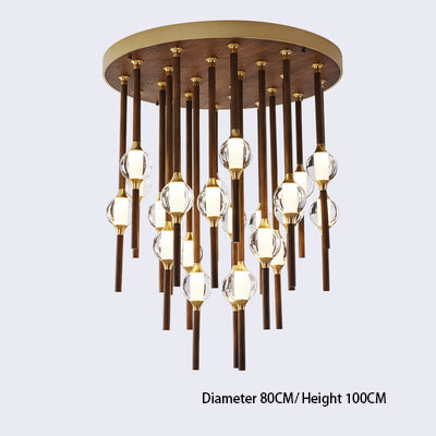 Night Dew Wooden Chandelier | Crystal Glass LED | Aurorae
