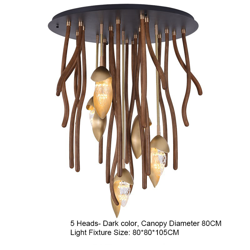 Elf Pendant Light | Grand Wood & Brass Sculpture | Aurorae