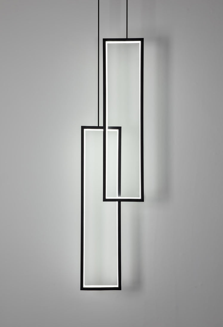 Front view of the 2-light Rectangular LED Chandelier, showcasing its sleek black finish and modern design.