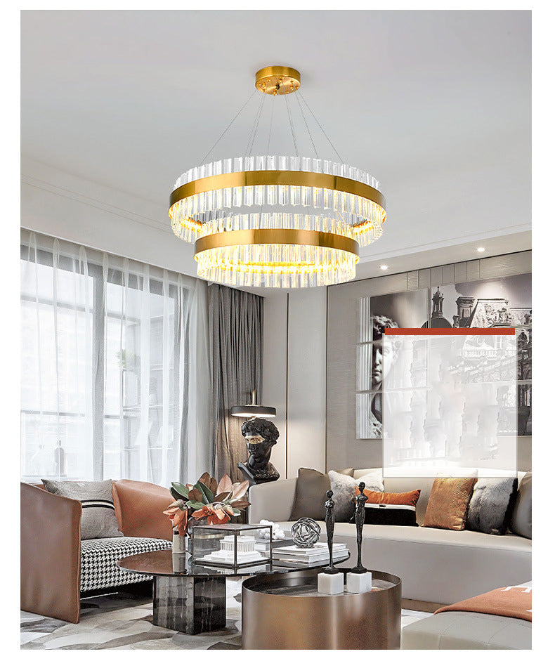 Indoor Round Chandelier | Crystal Brass Compact LED | Aurorae