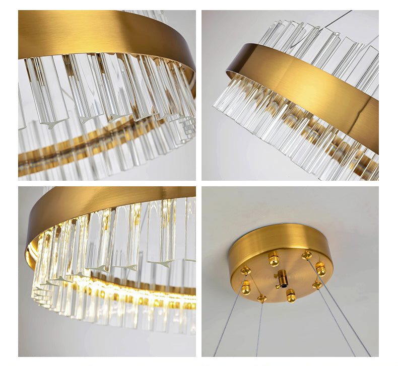 Indoor Round Chandelier | Crystal Brass Compact LED | Aurorae