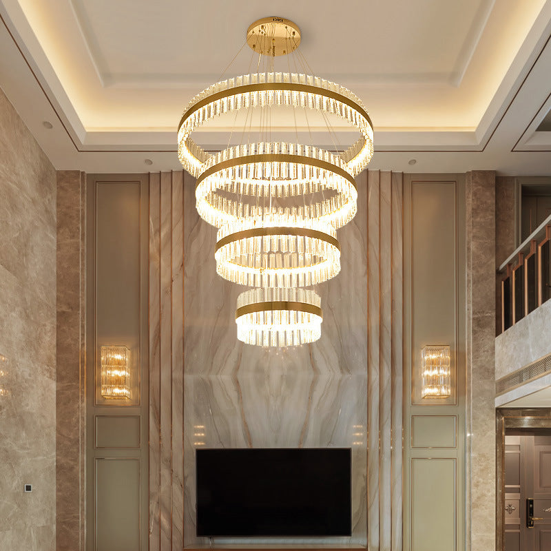 Indoor Round Chandelier | Crystal Brass Compact LED | Aurorae
