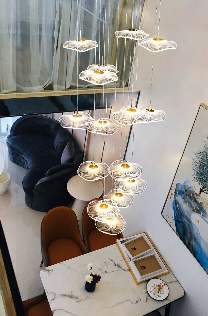 Side view of the 15-light chandelier in a dining room, enhancing the dining experience.