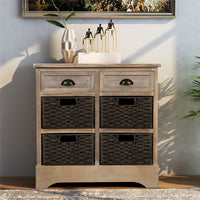 Thumbnail for Rustic Storage Cabinet with Two Drawers and Four Classic Fabric Basket for Living Room