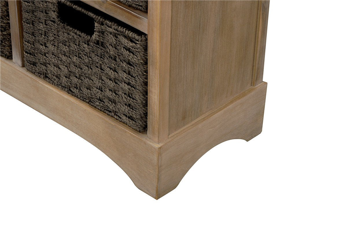 Rustic Storage Cabinet with Two Drawers and Four Classic Fabric Basket for Living Room