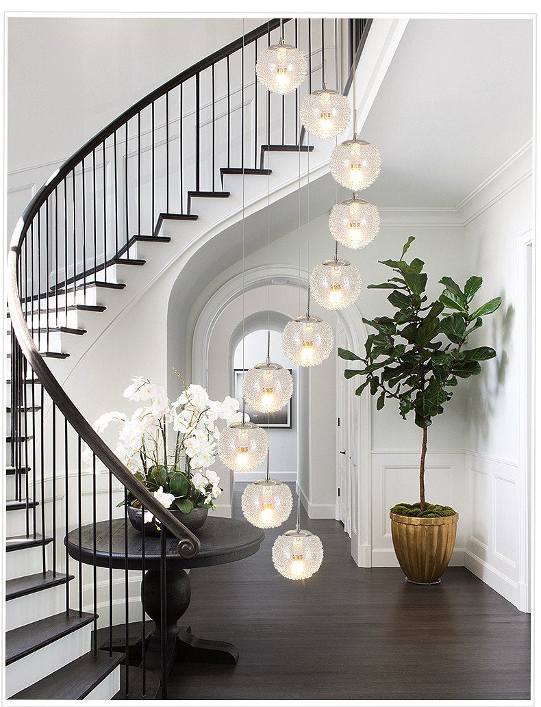 Shiny LED Staircase Chandelier | Chrome Glass | Aurorae