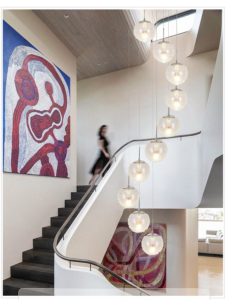 Shiny LED Staircase Chandelier | Chrome Glass | Aurorae