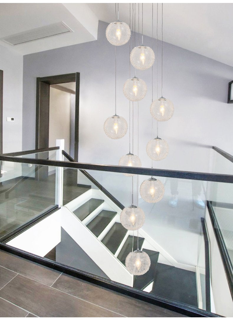 Shiny LED Staircase Chandelier | Chrome Glass | Aurorae