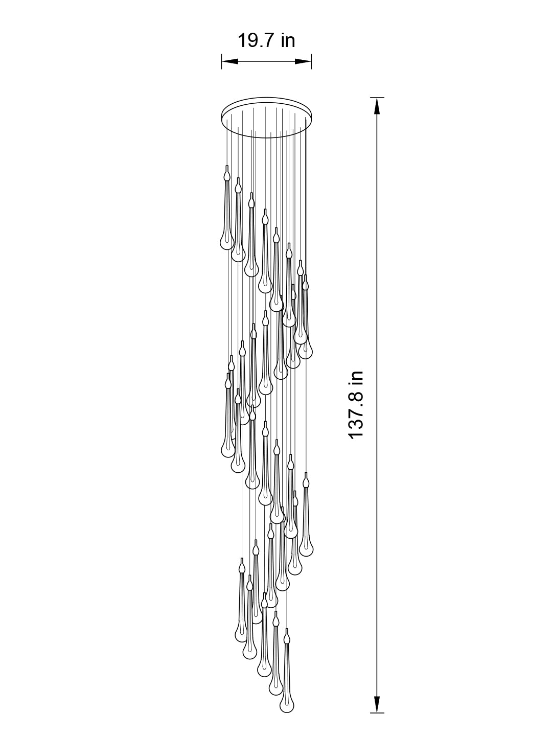 30-light spiral chandelier in a modern living room, exuding contemporary elegance.