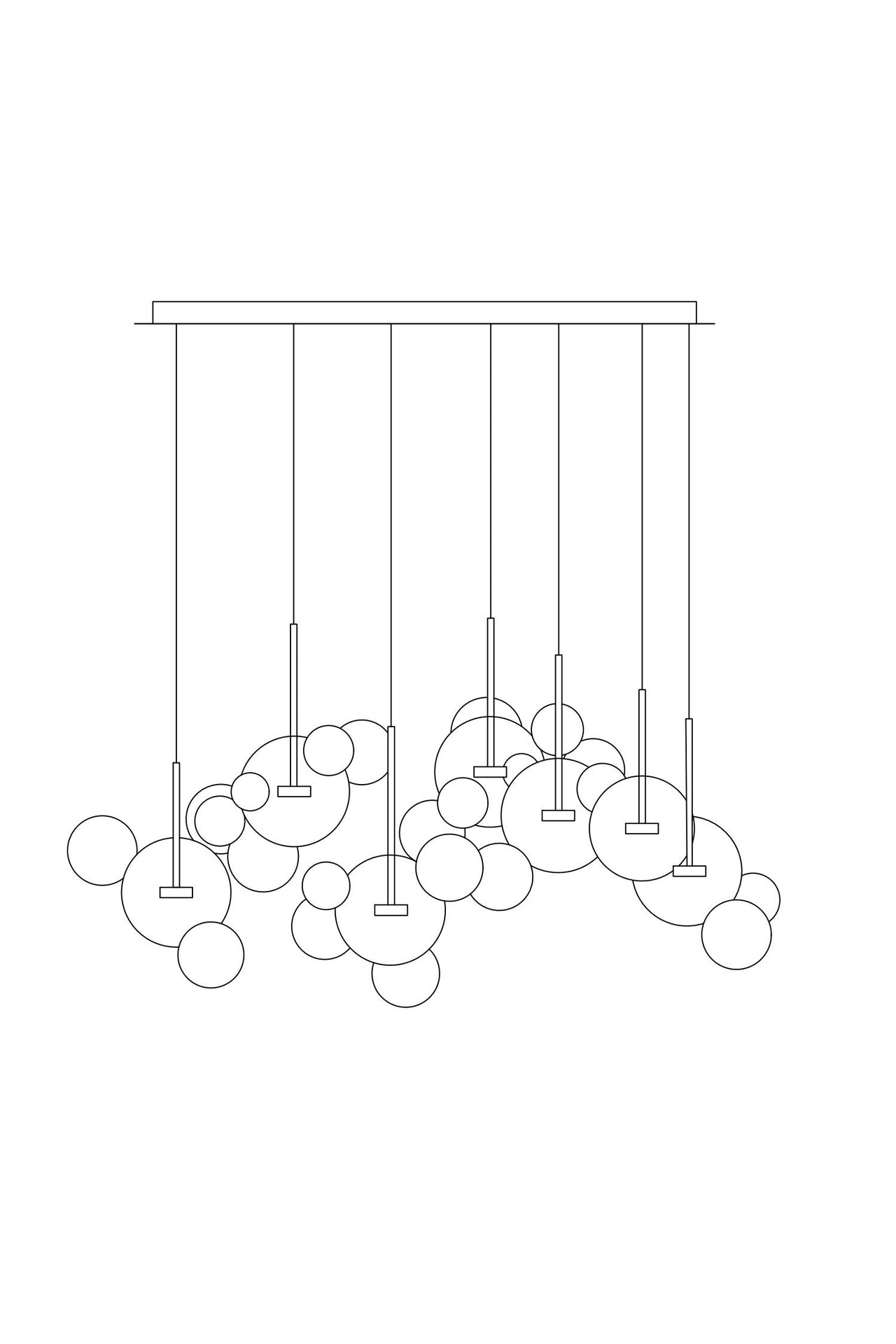 Detail shot of multiple frosted glass orbs on the Ethereal Cloud chandelier, showing their elegant arrangement.