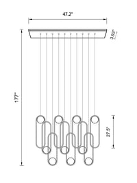 Thumbnail for Rectangular 10-light modern chandelier for high ceilings, radiating grandeur in a spacious foyer with dimmable LED lighting.