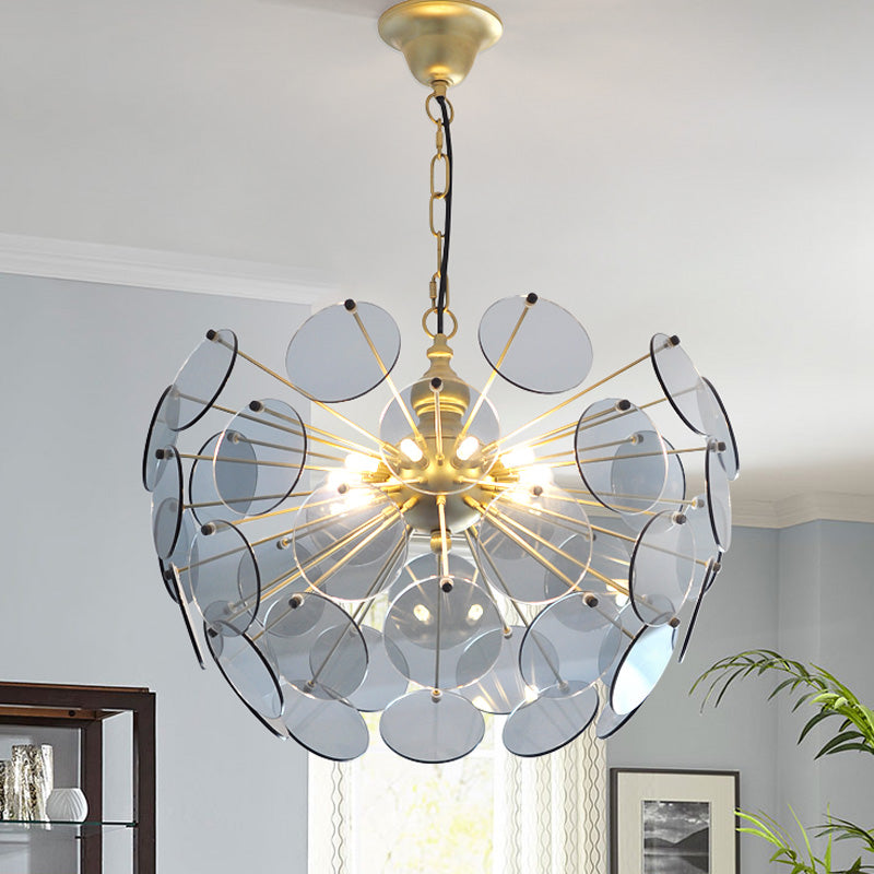Glass Shade Circular Golden Chandelier | Modern LED | Aurorae