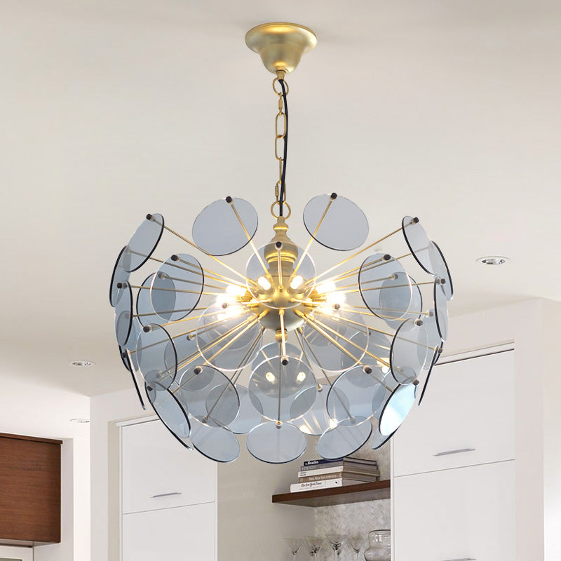 Glass Shade Circular Golden Chandelier | Modern LED | Aurorae