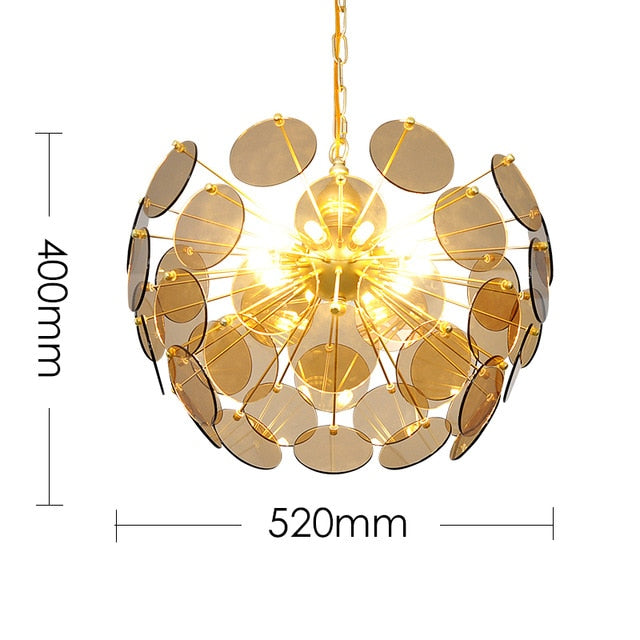 Glass Shade Circular Golden Chandelier | Modern LED | Aurorae