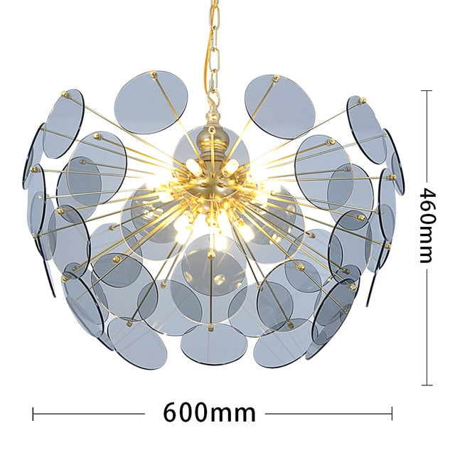 Glass Shade Circular Golden Chandelier | Modern LED | Aurorae