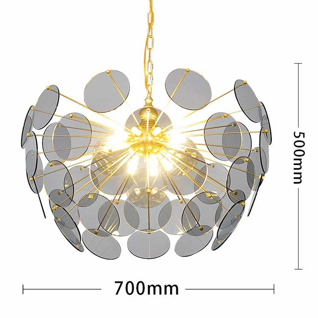 Glass Shade Circular Golden Chandelier | Modern LED | Aurorae