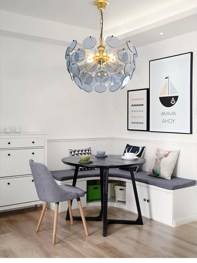 Glass Shade Circular Golden Chandelier | Modern LED | Aurorae