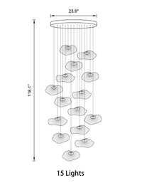 Thumbnail for Top view of the 15-light pendant light, revealing its sleek gold canopy and tiered design.