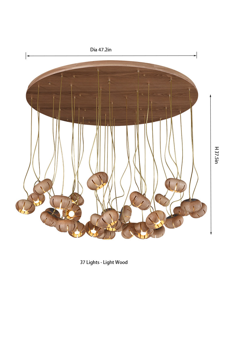 Flower Wooden Chandelier | Natural Brass LED | Aurorae