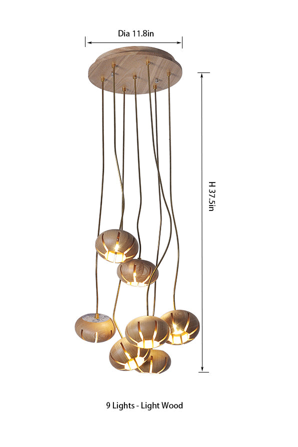 Flower Wooden Chandelier | Natural Brass LED | Aurorae