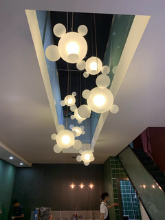 The Ethereal Cloud bubble chandelier viewed from below, resembling a luminous constellation.