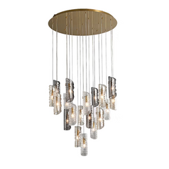 Front depiction of the 19-light Frosted Glass Chandelier, the grandest option with a large circular canopy.