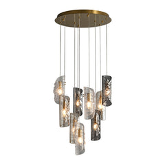 Side profile of the 9-light Frosted Glass Chandelier, emphasizing its sculptural form and light diffusion through the glass.