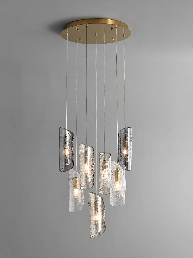 Top view of the 7-light Frosted Glass Chandelier, highlighting the arrangement of its frosted glass pendants.
