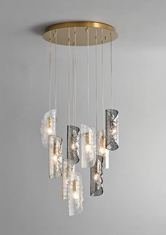 Overhead view of the 9-light Frosted Glass Chandelier, illustrating the canopy's diameter and the overall structure.
