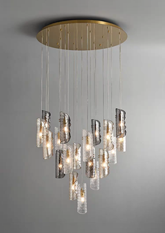 Bird's-eye view of the 19-light Frosted Glass Chandelier, showing its extensive light arrangement.