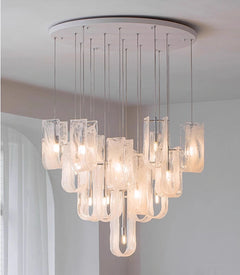 Side view of Nebula Wave Chandelier, showcasing elegant glass waves