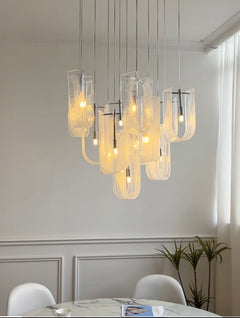 Side view of 19-light Nebula Wave Chandelier, showcasing its impressive size and design