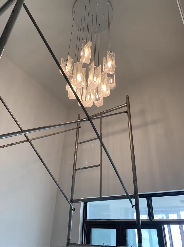 Top view of 19-light Nebula Wave Chandelier, illustrating its expansive canopy