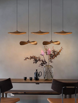 The 5-light Wooden Shade Chandelier, viewed from the front, showcases its compact elegance and warm LED glow.