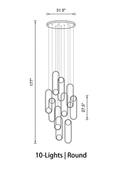 Top view of the 10-light modern round LED chandelier in gold, revealing its elegant canopy design and symmetrical light arrangement.