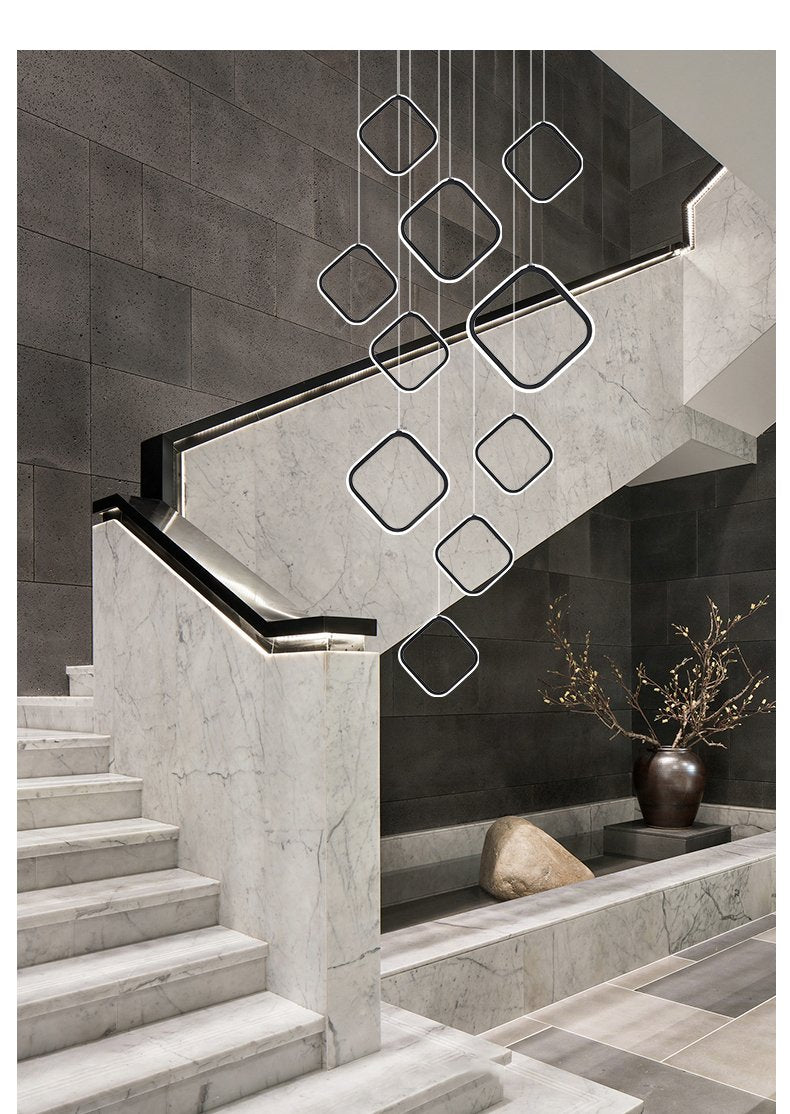 Asymmetrical LED Chandelier | Modern Staircase | Aurorae