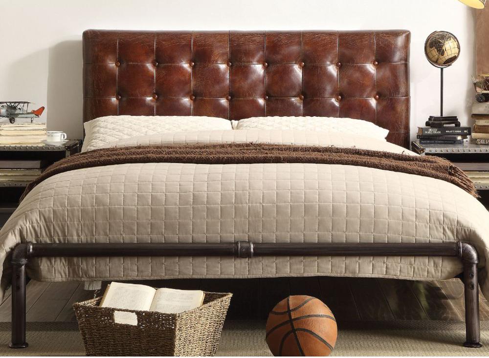 Brancaster Queen Bed in Vintage Brown Top Grain Leather