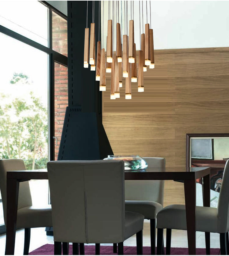 Matchstick Shape Chandelier | Wooden LED | Aurorae