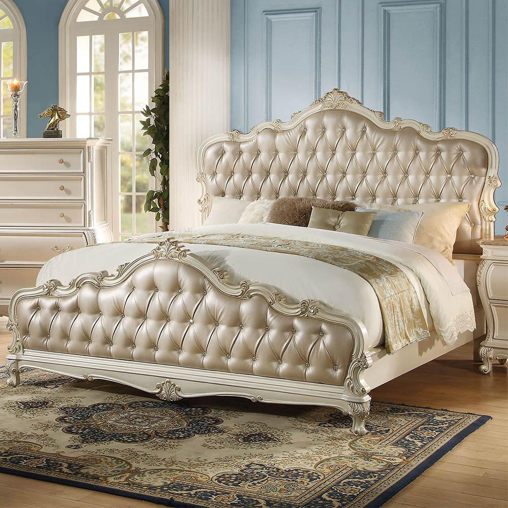 Chantelle Queen Bed in Rose Gold PU | Pearl White