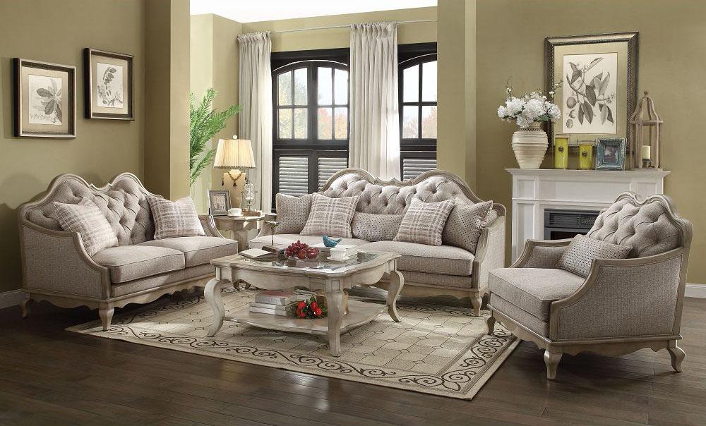 Chelmsford Loveseat | 2 Pillows in Beige Fabric | Antique Taupe