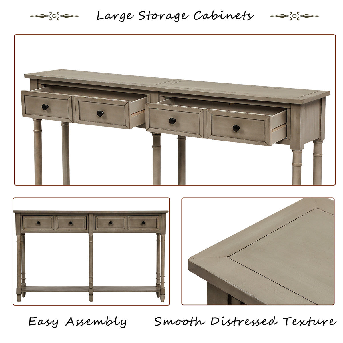 Console Table Sofa Table Easy Assembly with Two Storage Drawers and Bottom Shelf for Living Room