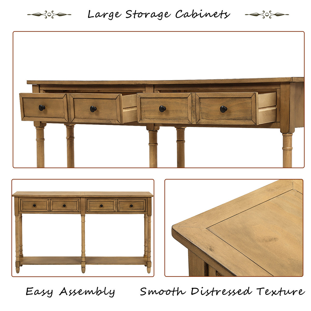 Console Table Sofa Table Easy Assembly with Two Storage Drawers and Bottom Shelf for Living Room